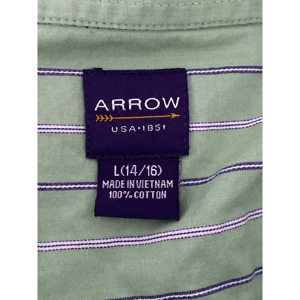 Arrow LS Shirt Green Blue White Stripe Button Down Casual Dress Boy L (14-16) - Picture 14 of 14